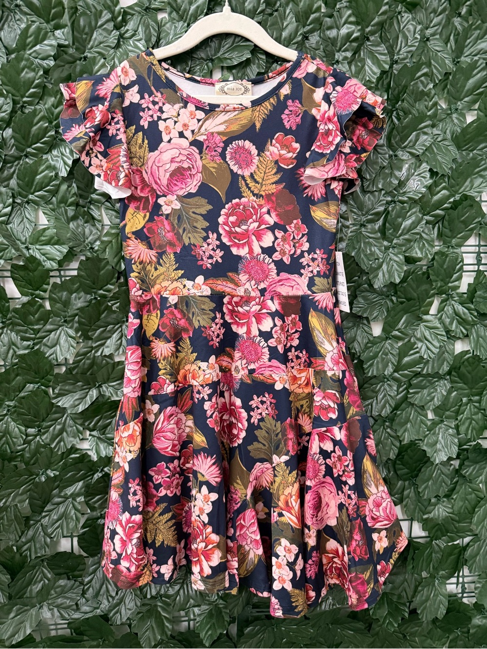 Joyfolie Girls Navy Floral Ruffle Sleeve Dress - Mia Joy